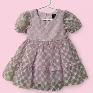 Lilt Lavender Lace Party Dress Baby Girl 12M Puff Sleeves Tiered Ruffle Lined